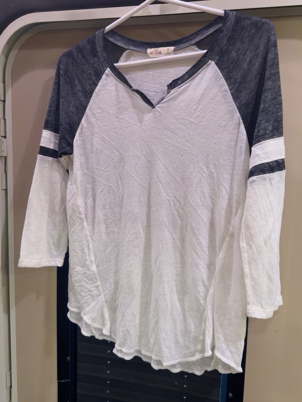 Hollister White Body with Charcoal Raglan Sleeve Baseball Tee